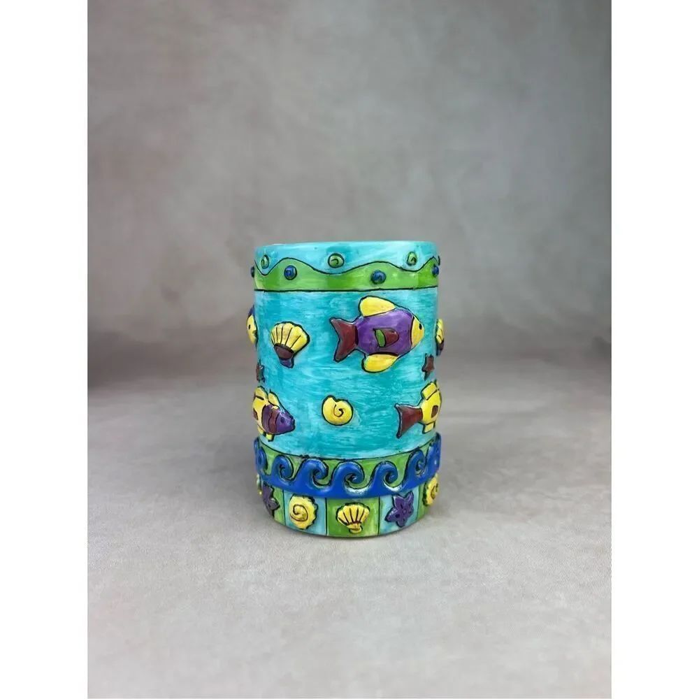 Vintage Sue Zipkin Zippy Fish Bathroom Toothbrush Holder Beach Fish Theme